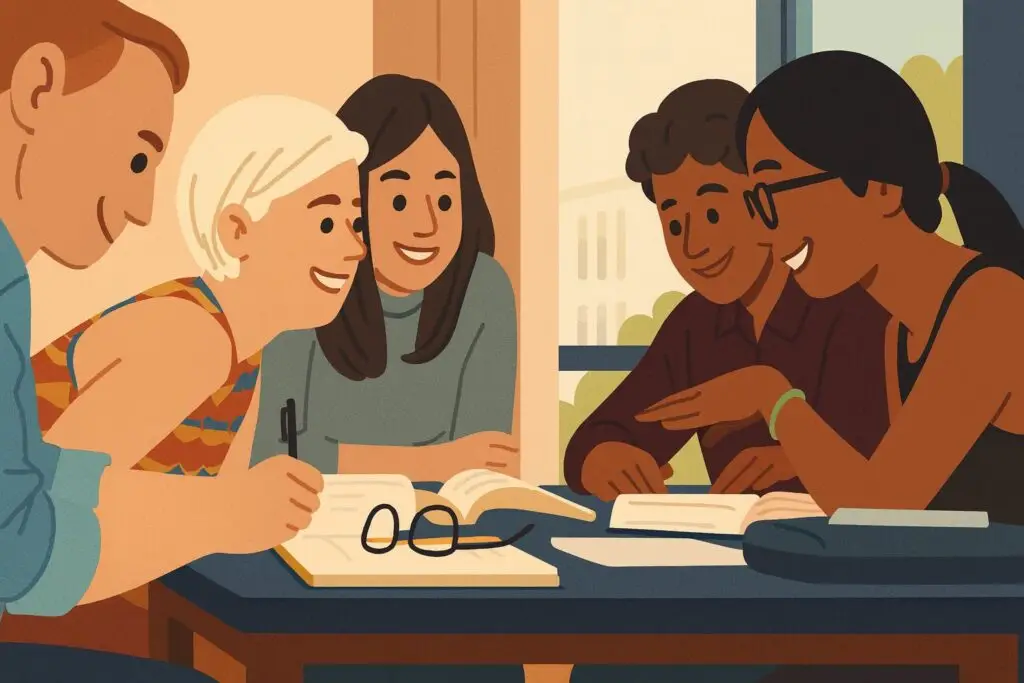 Professional students studying together